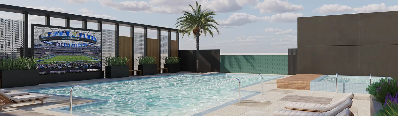 Pool with a giant screen