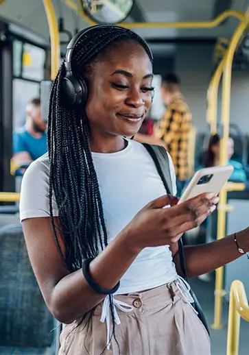young woman riding a bus
